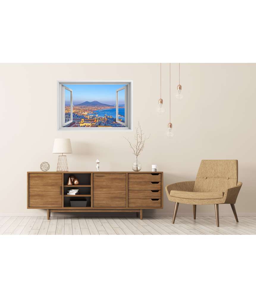 Islandburner Premium Poster Blick auf Neapel und Vesuv durch Fenster - Wandbild Begrenzt auf 3 Tage