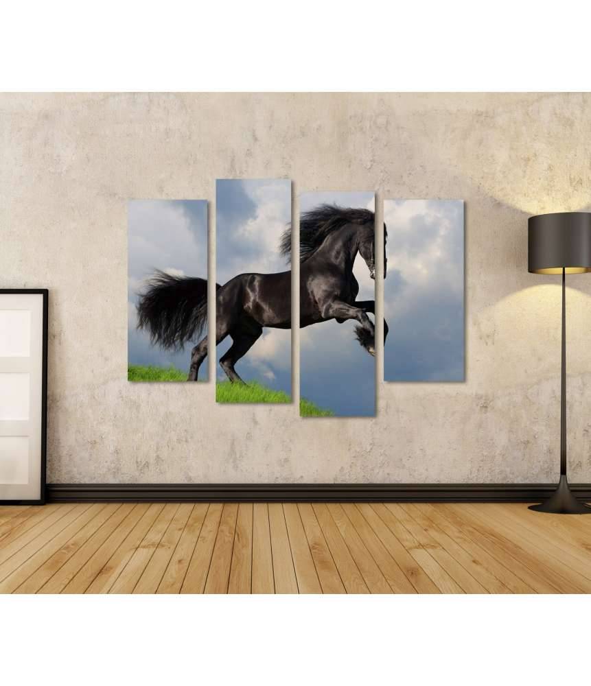 Islandburner Bild auf Leinwand Friesisches Pferd in voller Galopp auf Wandbild dargestellt 50% Rabatt für begrenzte Zeit
