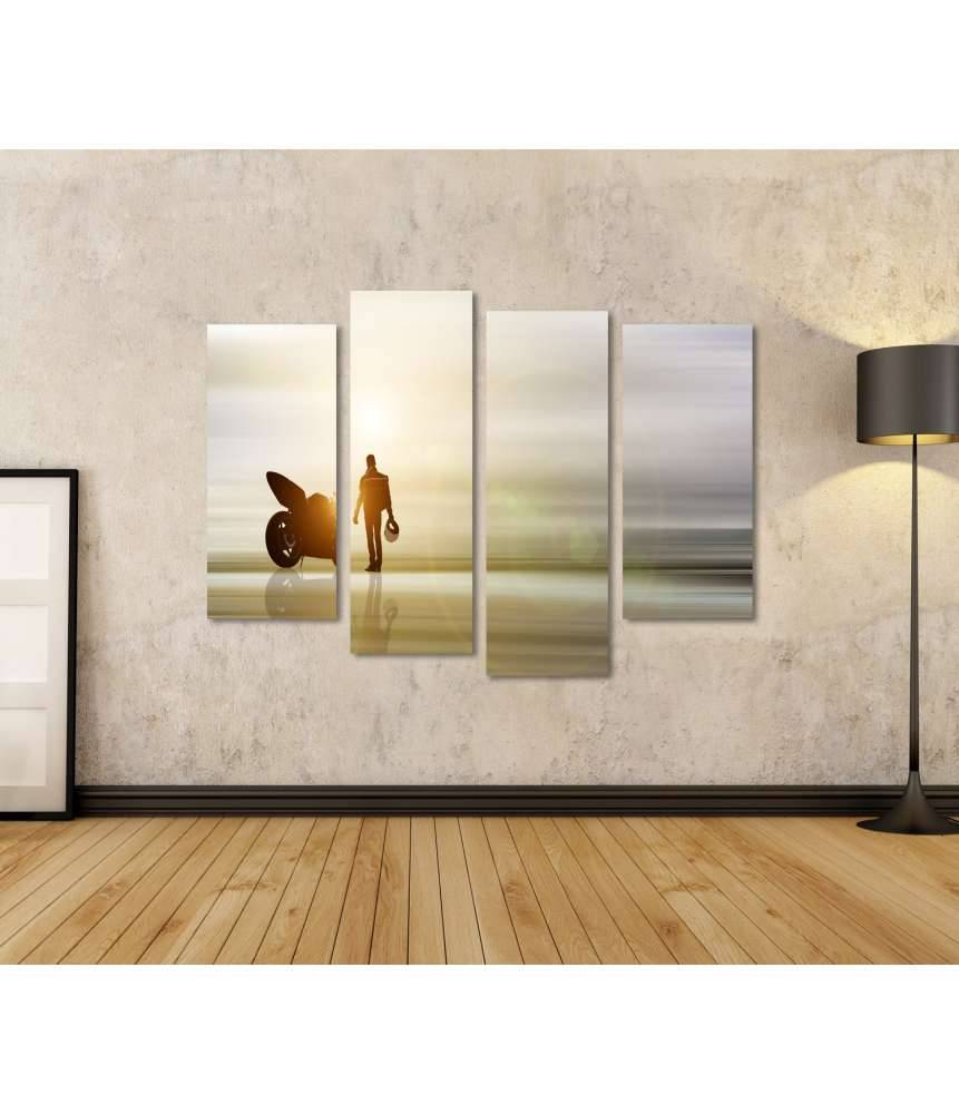 Islandburner Bild auf Leinwand Abstraktes Kunstwerk: Motorrad am Horizont mit unscharfem Hintergrund Outlet