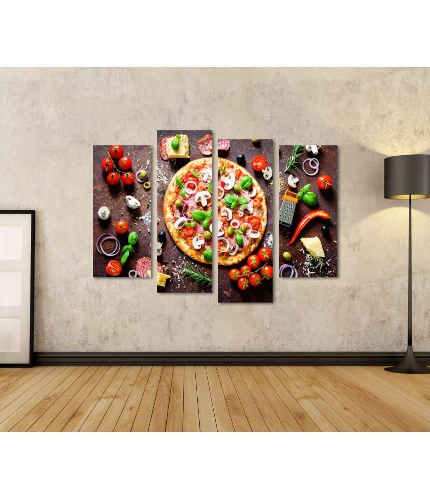 Islandburner Bild auf Leinwand Köstliche italienische Pizza mit Pilzen und Gewürzen als Wandbild Schlussverkauf