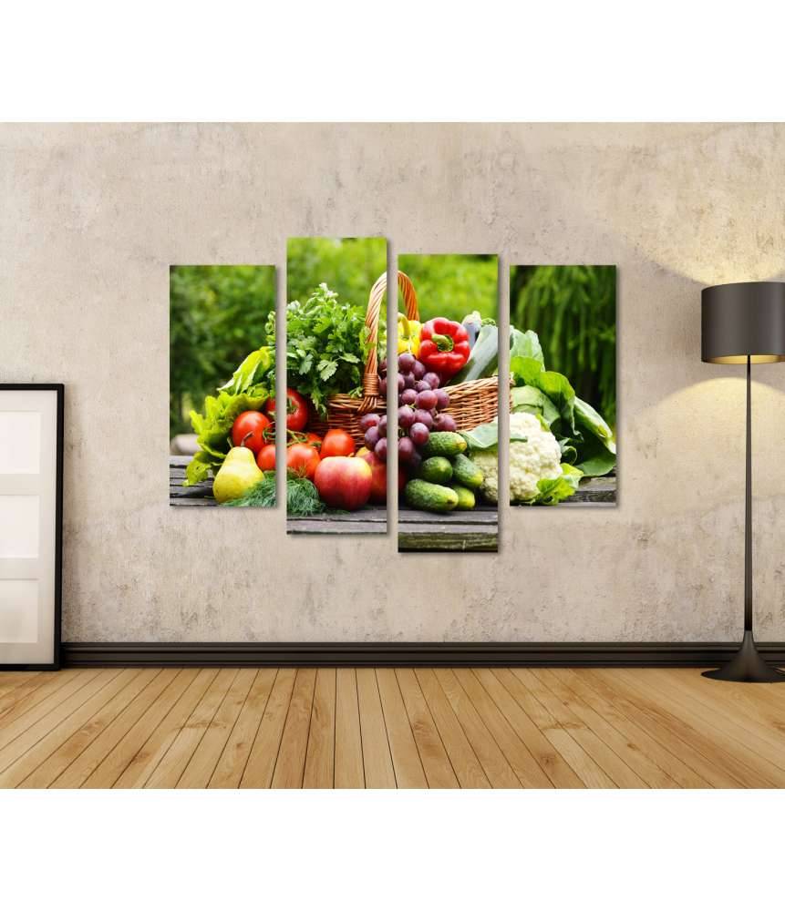 Islandburner Bild auf Leinwand Bio-Gemüse im Weidenkorb: Lebendiges Küchenwandbild Fabrikverkauf