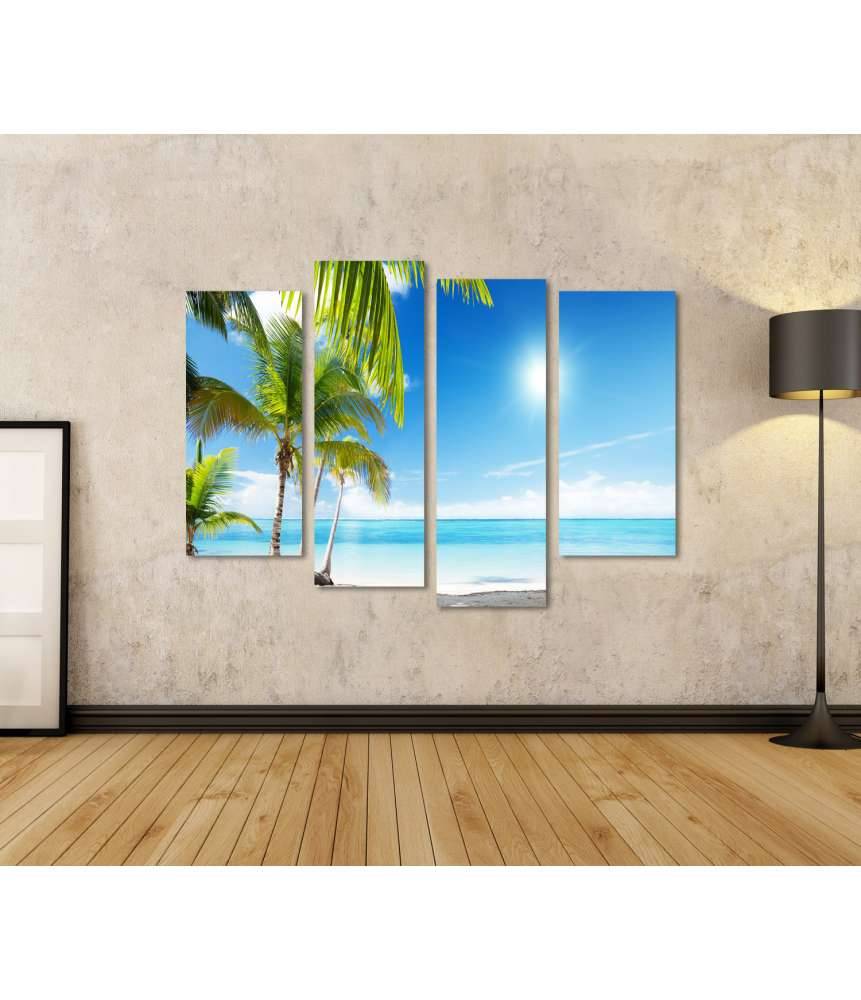 Islandburner Bild auf Leinwand Karibischer Strand mit Palmen am azurblauen Meer Kostenloser Versand