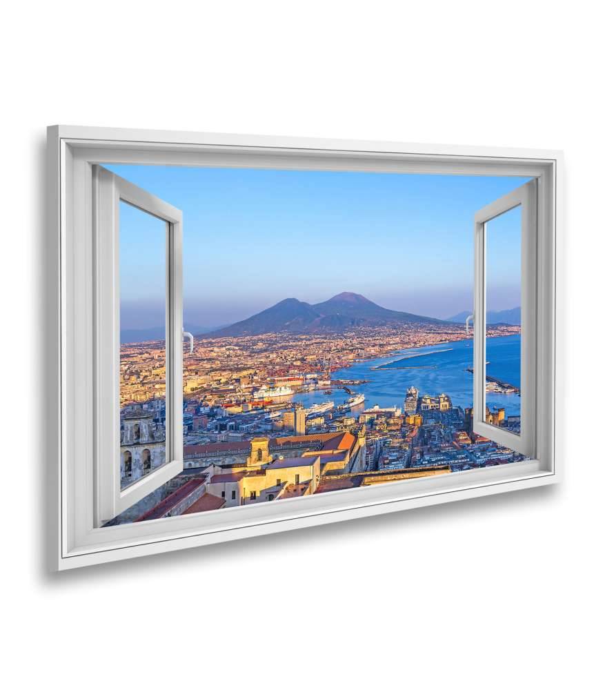 Islandburner Bild auf Leinwand Blick auf Neapel und Vesuv durch Fenster - Wandbild
