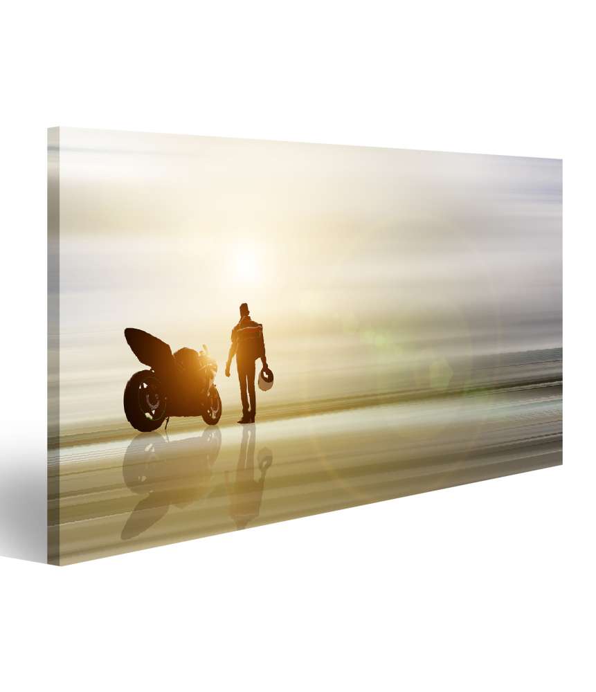 Islandburner Bild auf Leinwand Abstraktes Kunstwerk: Motorrad am Horizont mit unscharfem Hintergrund