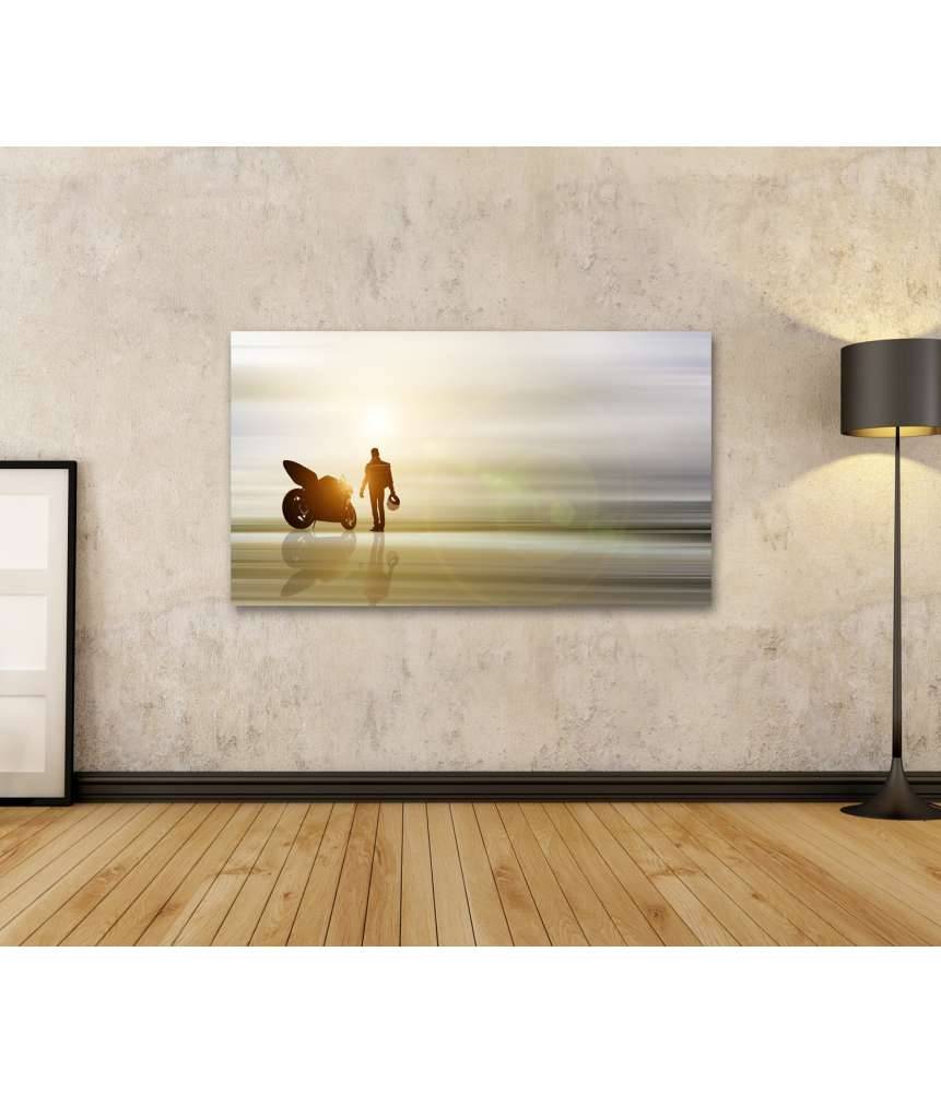 Islandburner Bild auf Leinwand Abstraktes Kunstwerk: Motorrad am Horizont mit unscharfem Hintergrund Top Angebot