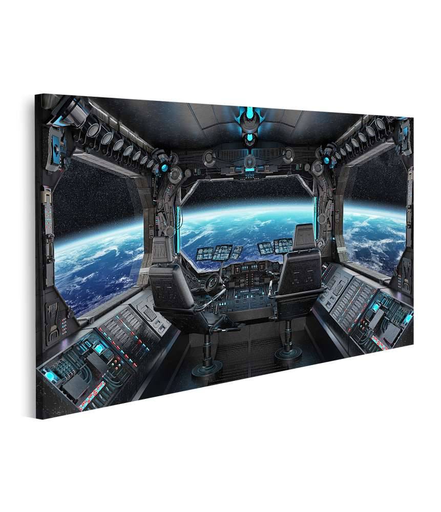 Islandburner Bild auf Leinwand Grunge-Stil Raumschiff-Innenansicht mit Blick auf Planet Erde