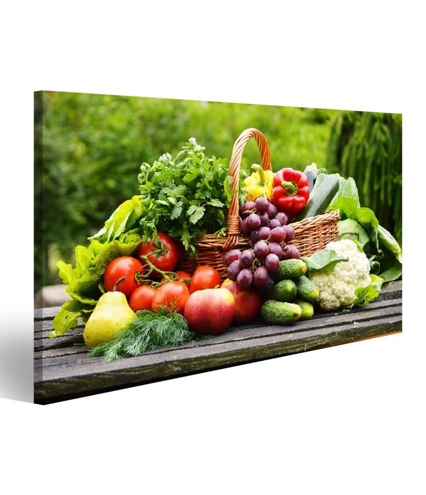 Islandburner Bild auf Leinwand Bio-Gemüse im Weidenkorb: Lebendiges Küchenwandbild Bestseller