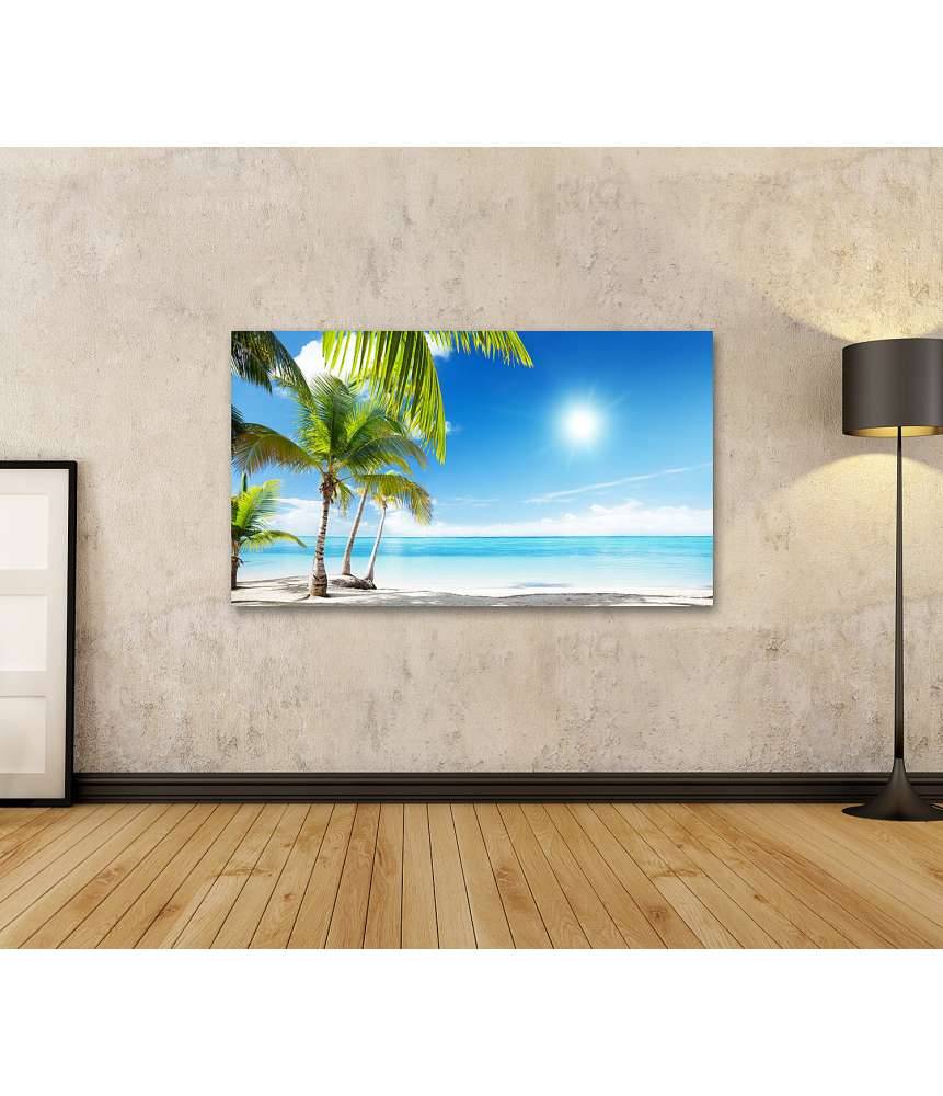 Islandburner Bild auf Leinwand Karibischer Strand mit Palmen am azurblauen Meer Kauf eins, bekomm eins gratis