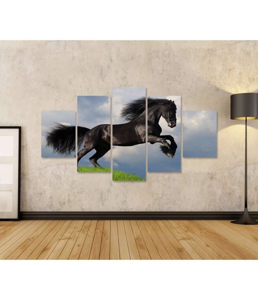 Islandburner Bild auf Leinwand Friesisches Pferd in voller Galopp auf Wandbild dargestellt JETZT KAUFEN