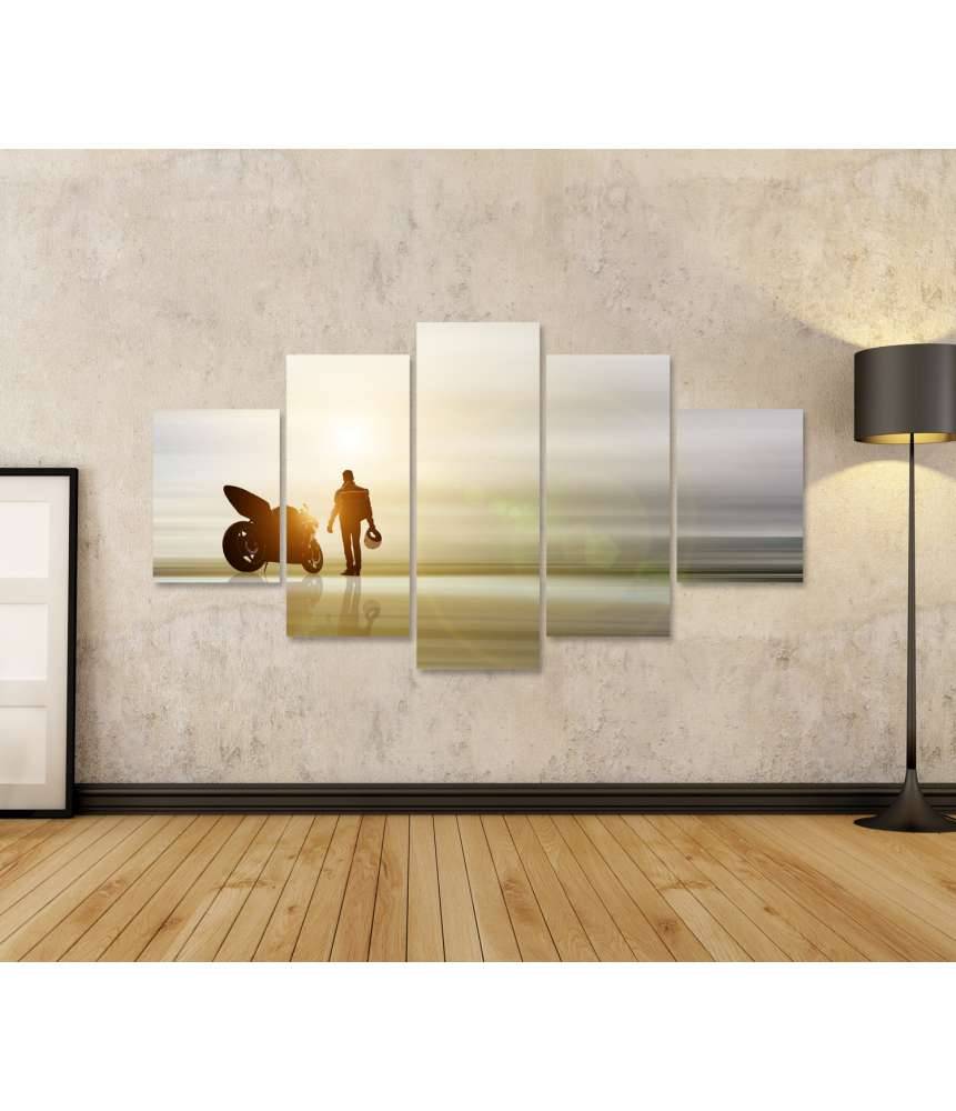 Islandburner Bild auf Leinwand Abstraktes Kunstwerk: Motorrad am Horizont mit unscharfem Hintergrund Zeitbegrenzte Promotion