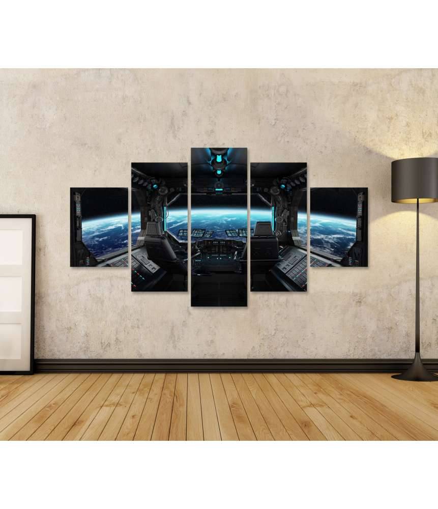 Islandburner Bild auf Leinwand Grunge-Stil Raumschiff-Innenansicht mit Blick auf Planet Erde Bis zu 65% Rabatt
