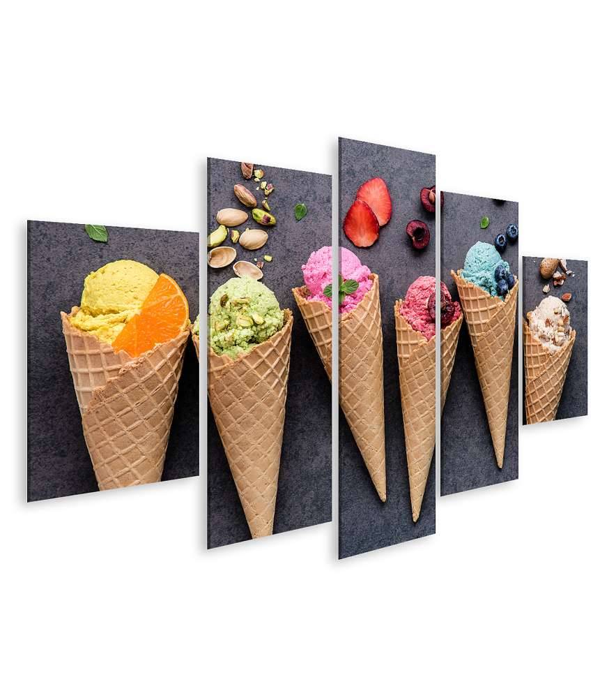 Islandburner Bild auf Leinwand Farbenfrohes Wandbild einer Eisdiele mit Heidelbeer- und Erdbeer-Eiscreme