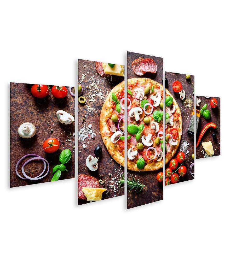 Islandburner Bild auf Leinwand Köstliche italienische Pizza mit Pilzen und Gewürzen als Wandbild