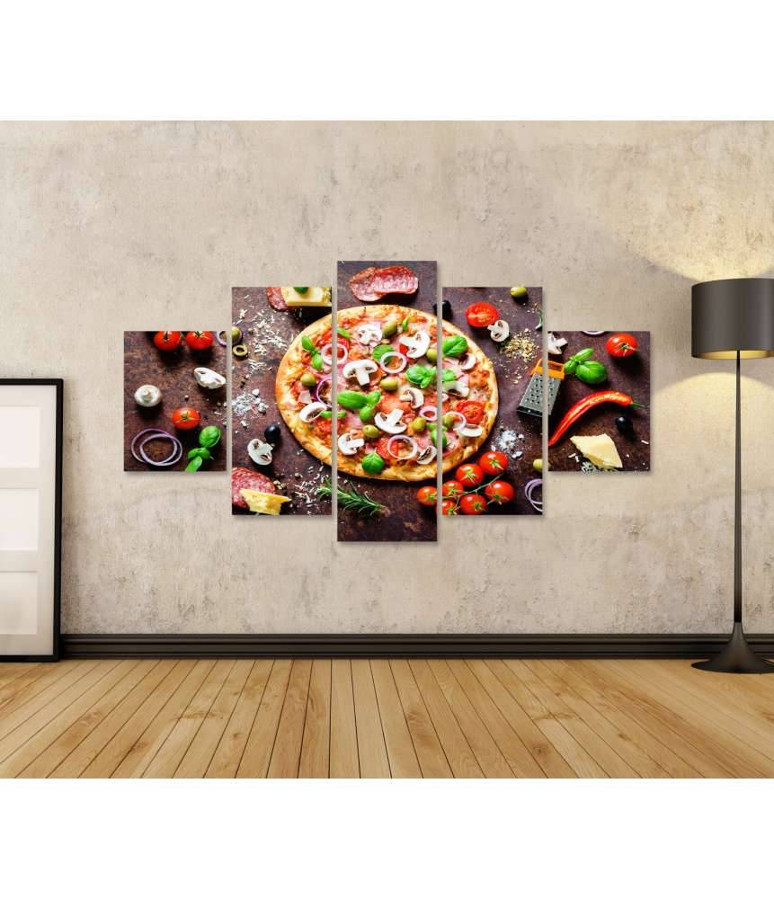 Islandburner Bild auf Leinwand Köstliche italienische Pizza mit Pilzen und Gewürzen als Wandbild Vierteljährliche Förderung