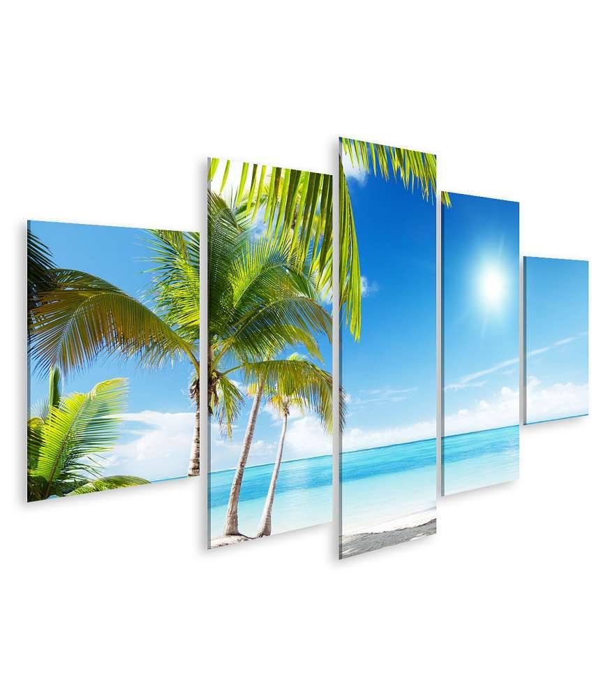 Islandburner Bild auf Leinwand Karibischer Strand mit Palmen am azurblauen Meer