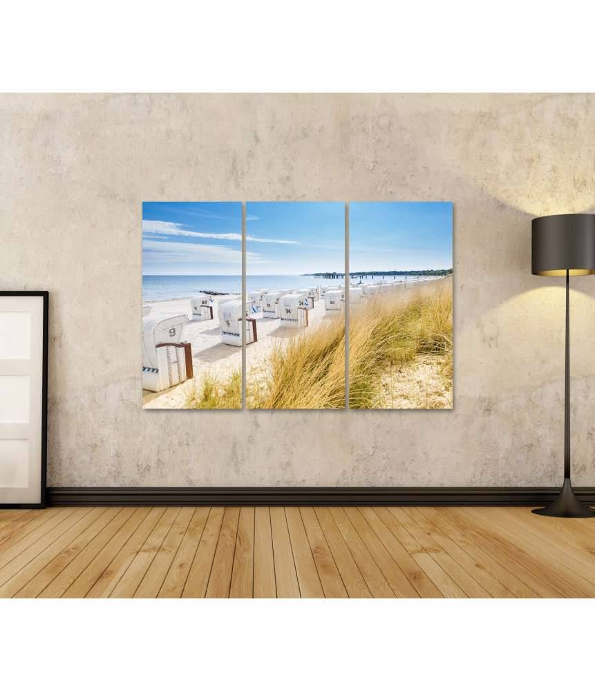 Islandburner Bild auf Leinwand Panoramablick von einer Düne auf Strandkörbe am Nordsee-Ostsee Strand Angebote