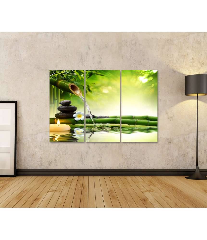 Islandburner Bild auf Leinwand Zen-Garten mit fließendem Wasser und harmonisch arrangierten Spa-Steinen Günstiger Verkauf