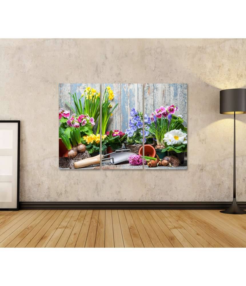 Islandburner Bild auf Leinwand Buntes Wandbild von Garten mit Frühlingsblumen für Hobbygärtner Fabrikverkauf