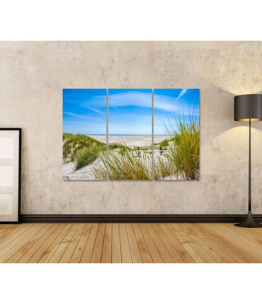 Islandburner Bild auf Leinwand Atemberaubendes Wandbild von Dünen und Strand auf Amrum, Nordsee Kostenloser Versand