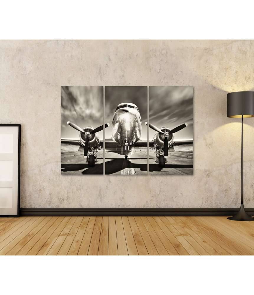 Islandburner Bild auf Leinwand Monochromes Retro-Wandbild eines Propellerflugzeugs Fabrikpreis