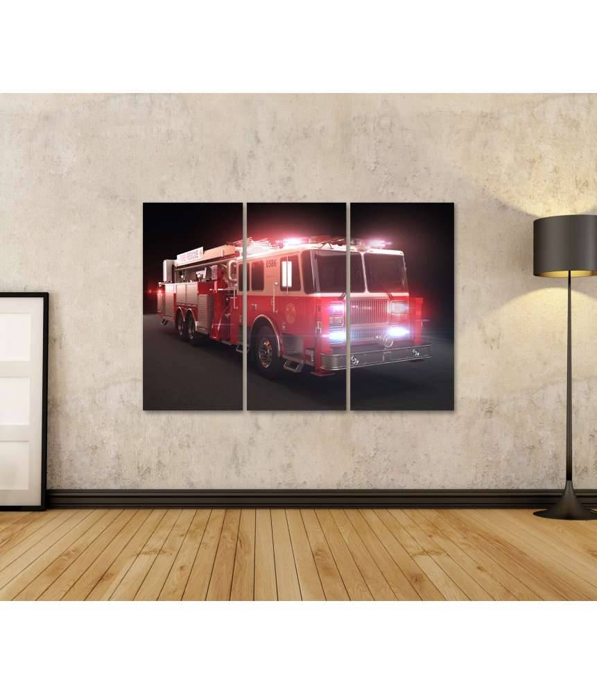 Islandburner Bild auf Leinwand Lebhaftes Wandbild eines Feuerwehrautos mit Lichtern fürs Kinderzimmer Rabatt