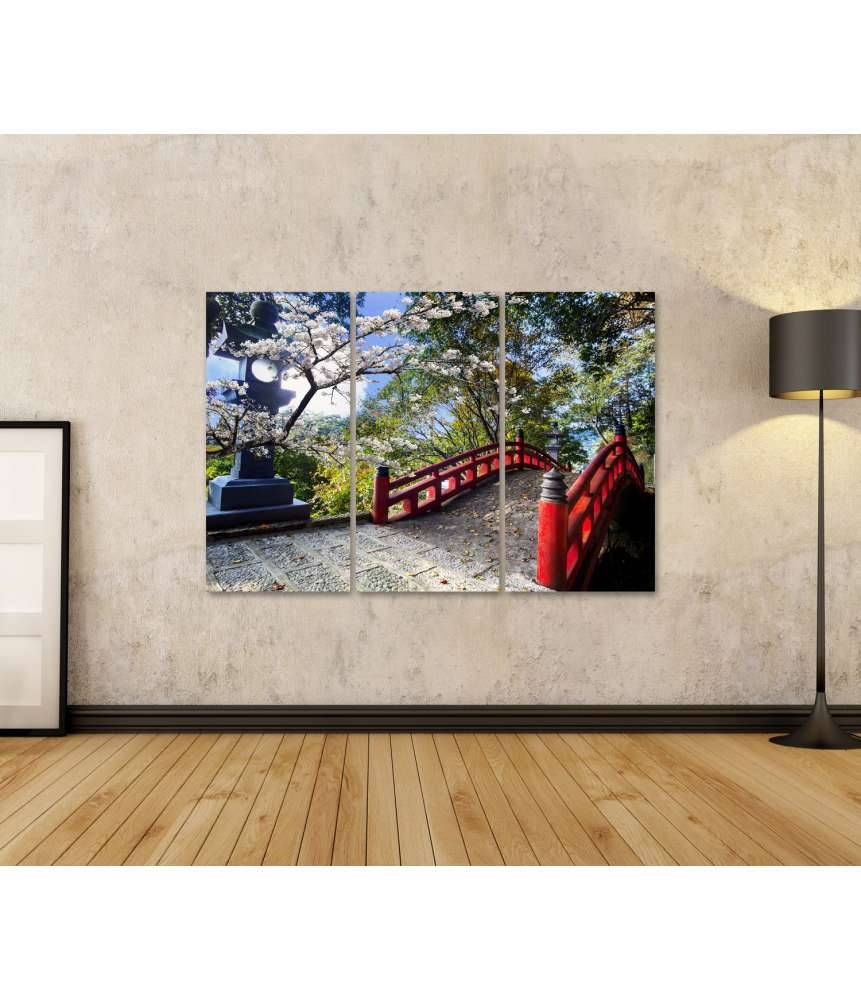 Islandburner Bild auf Leinwand Sakura-Blüten am japanischen Tempel mit roter Brücke Black Friday