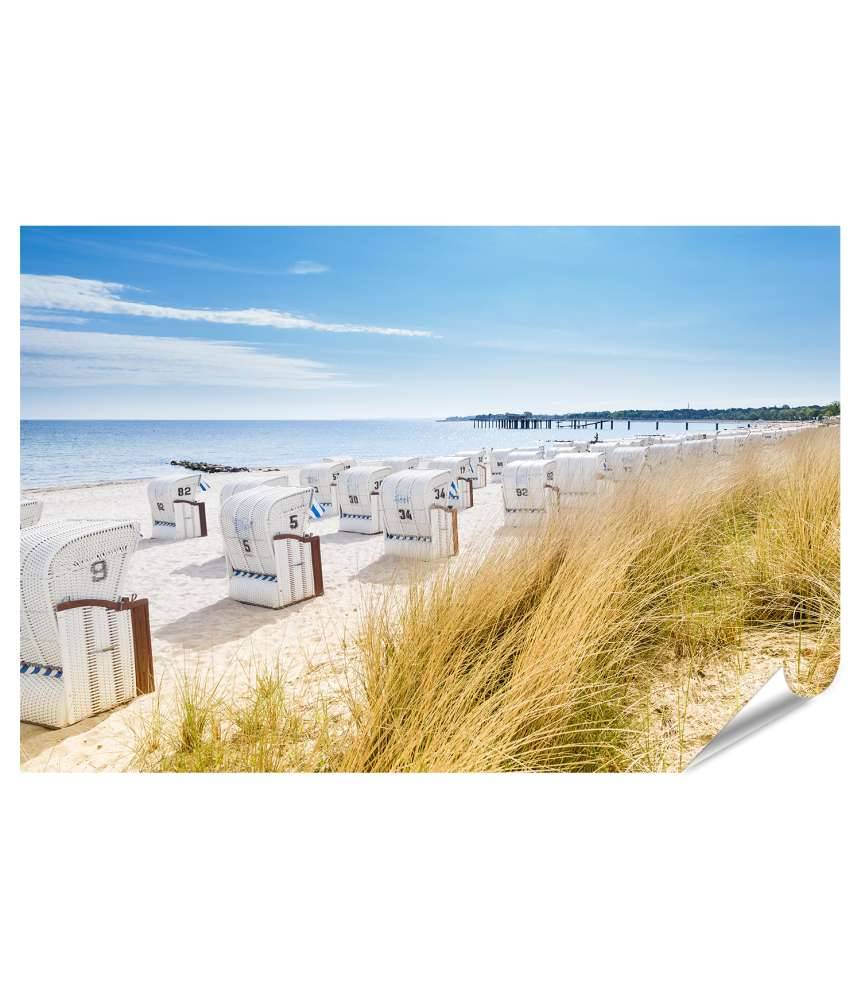 Islandburner XXL Premium Poster Panoramablick von einer Düne auf Strandkörbe am Nordsee-Ostsee Strand