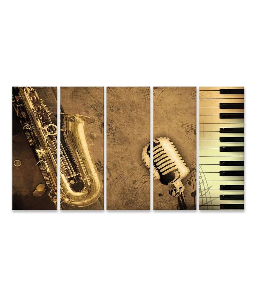 Islandburner Bild auf Leinwand Sepia-Ton Wandbild mit Klavier, Saxophon und Musiknoten Outlet