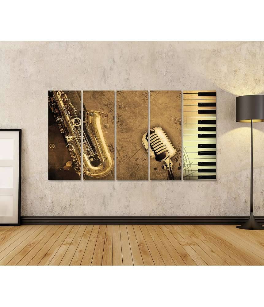 Islandburner Bild auf Leinwand Sepia-Ton Wandbild mit Klavier, Saxophon und Musiknoten Outlet