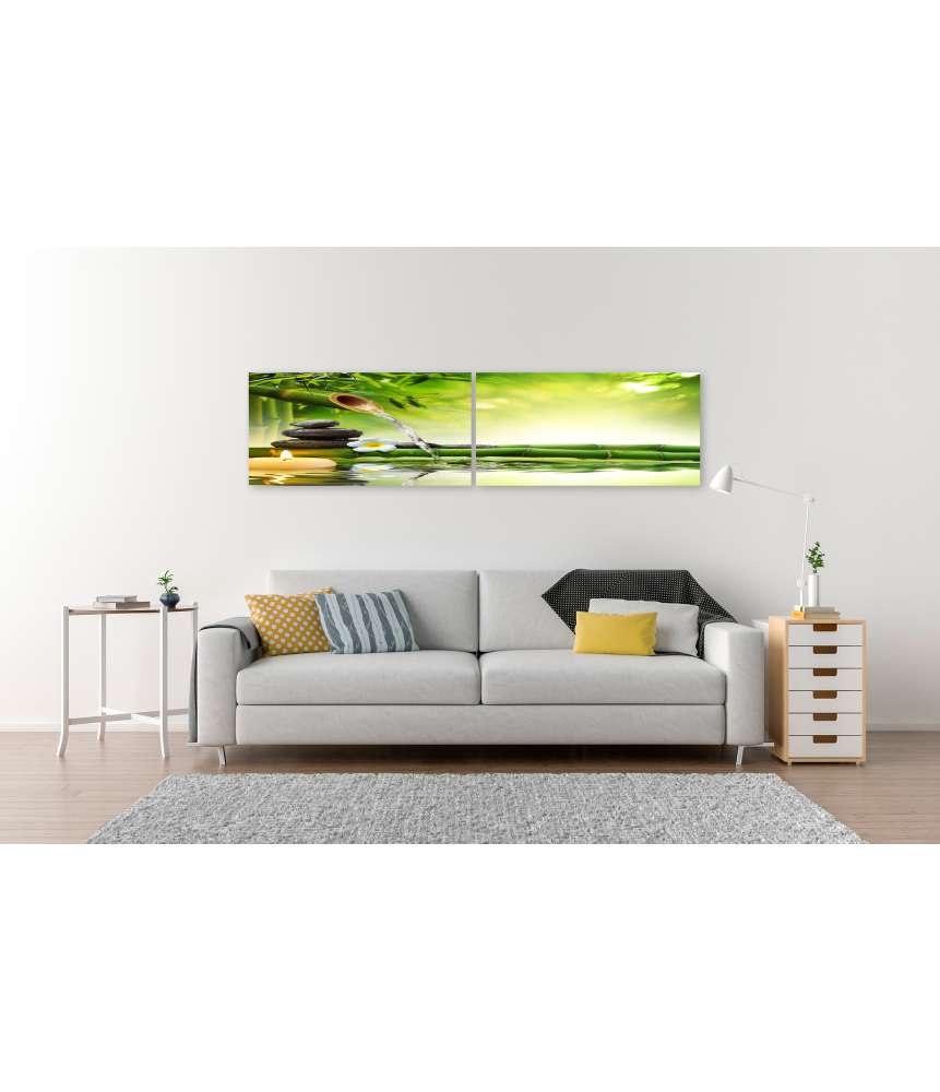Islandburner Bild auf Leinwand Zen-Garten mit fließendem Wasser und harmonisch arrangierten Spa-Steinen Günstig kaufen