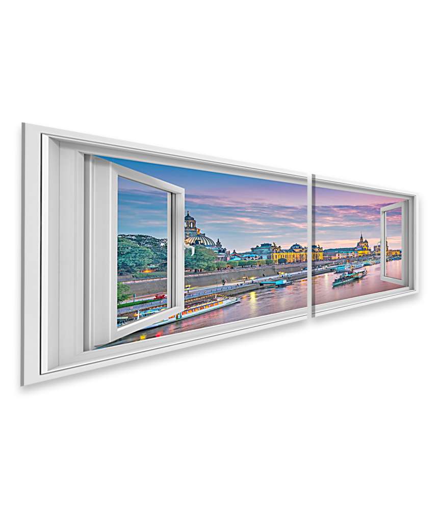 Islandburner Bild auf Leinwand Blick auf Dresden, Deutschland, über der Elbe durch ein Fensterbild Jubiläumsangebot