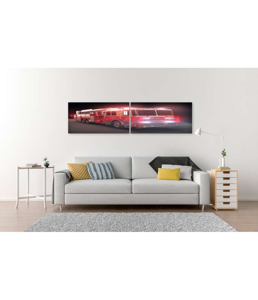 Islandburner Bild auf Leinwand Lebhaftes Wandbild eines Feuerwehrautos mit Lichtern fürs Kinderzimmer Neueste Mode