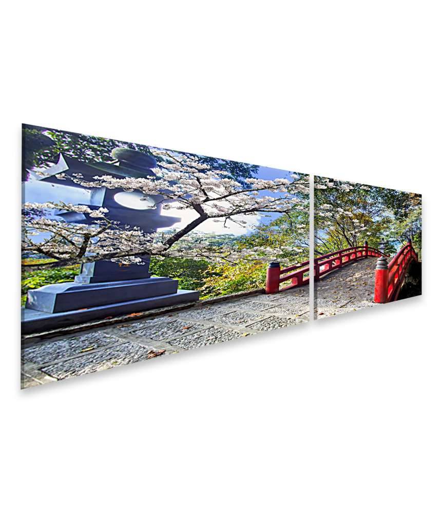 Islandburner Bild auf Leinwand Sakura-Blüten am japanischen Tempel mit roter Brücke Kauf eins, bekomm eins gratis