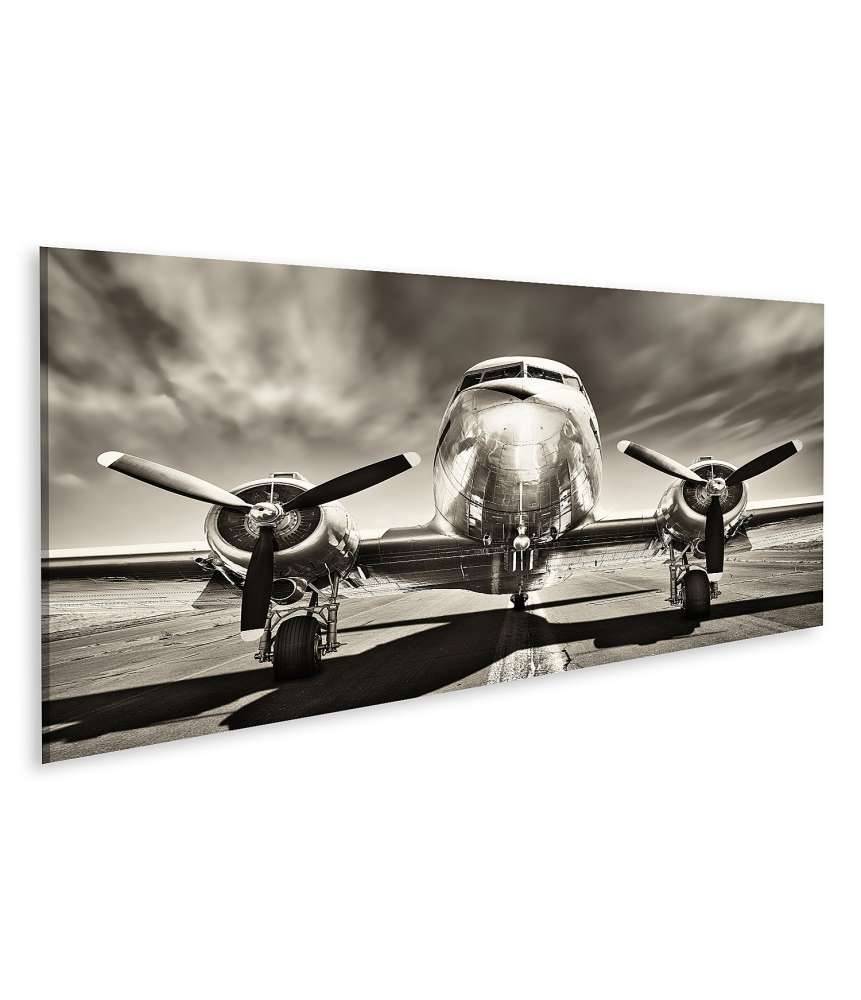 Islandburner Bild auf Leinwand Monochromes Retro-Wandbild eines Propellerflugzeugs VIP-Rabatte