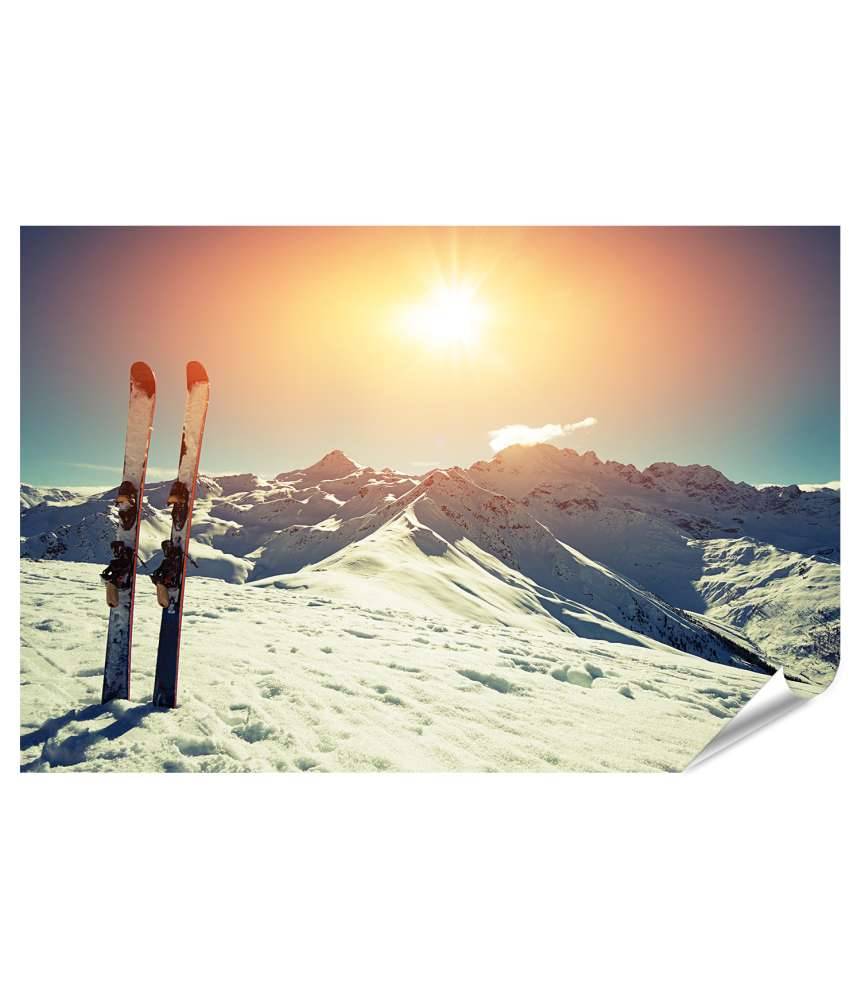 Islandburner Premium Poster Winterliches Ski-Motiv im Gebirgspanorama mit Schneefall Nur für heute