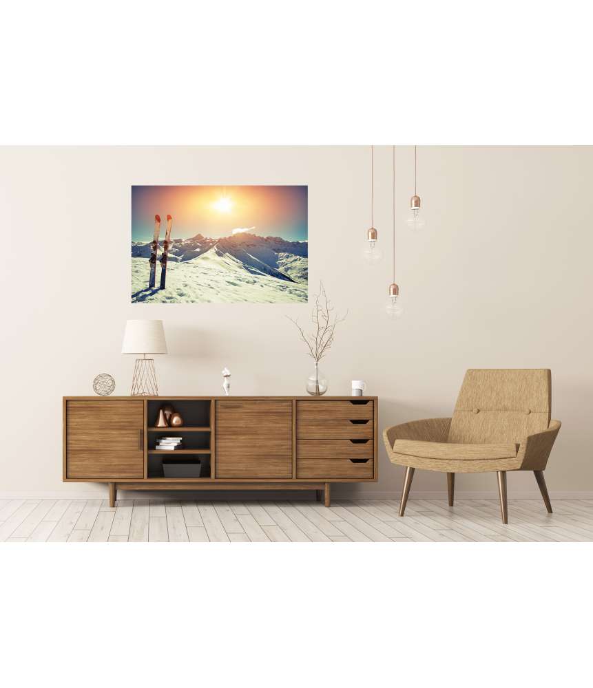 Islandburner Premium Poster Winterliches Ski-Motiv im Gebirgspanorama mit Schneefall Nur für heute