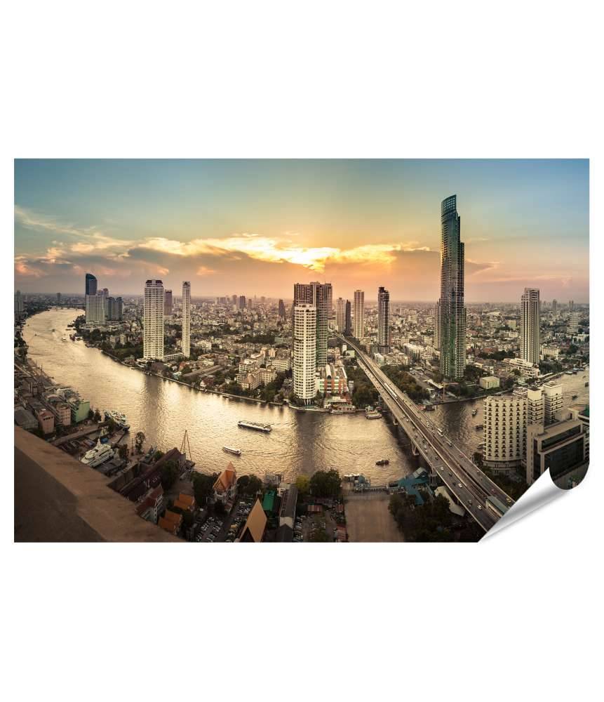 Islandburner Premium Poster Panoramisches Wandbild einer Flusslandschaft in Bangkok-Stadt Sonderangebot der Fabrik