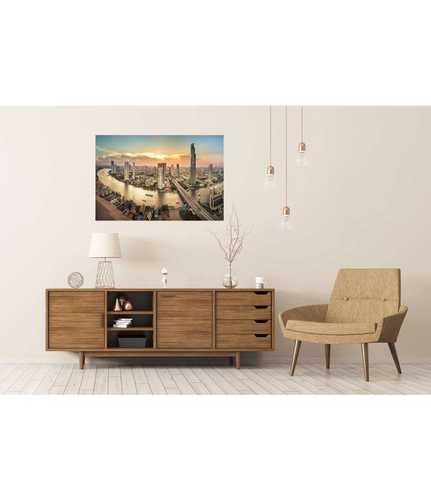 Islandburner Premium Poster Panoramisches Wandbild einer Flusslandschaft in Bangkok-Stadt Sonderangebot der Fabrik