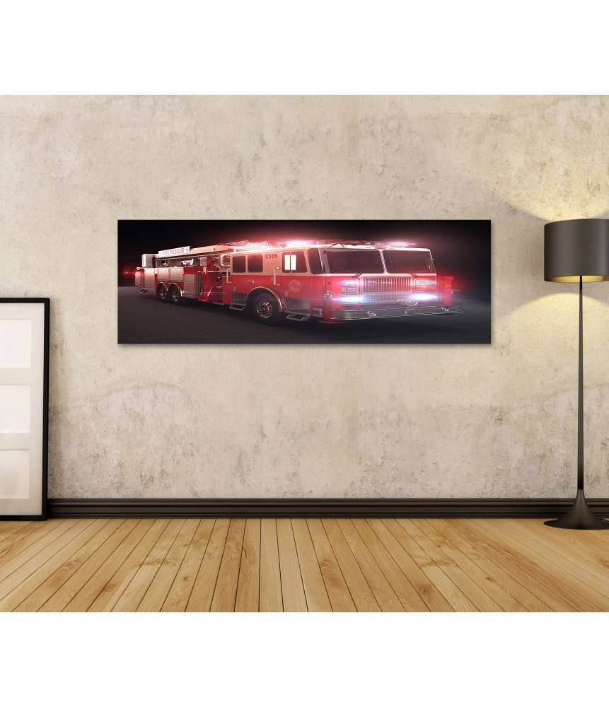 Islandburner Bild auf Leinwand Lebhaftes Wandbild eines Feuerwehrautos mit Lichtern fürs Kinderzimmer Riesige Rabatte