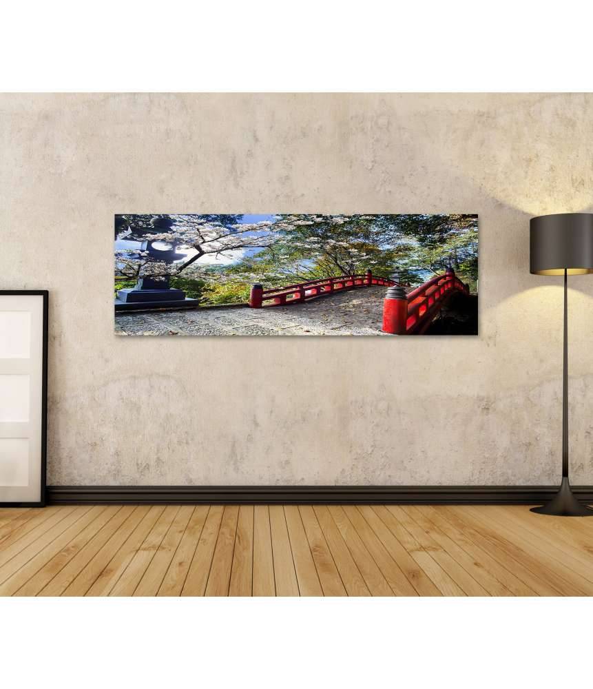 Islandburner Bild auf Leinwand Sakura-Blüten am japanischen Tempel mit roter Brücke 50% Rabatt für begrenzte Zeit
