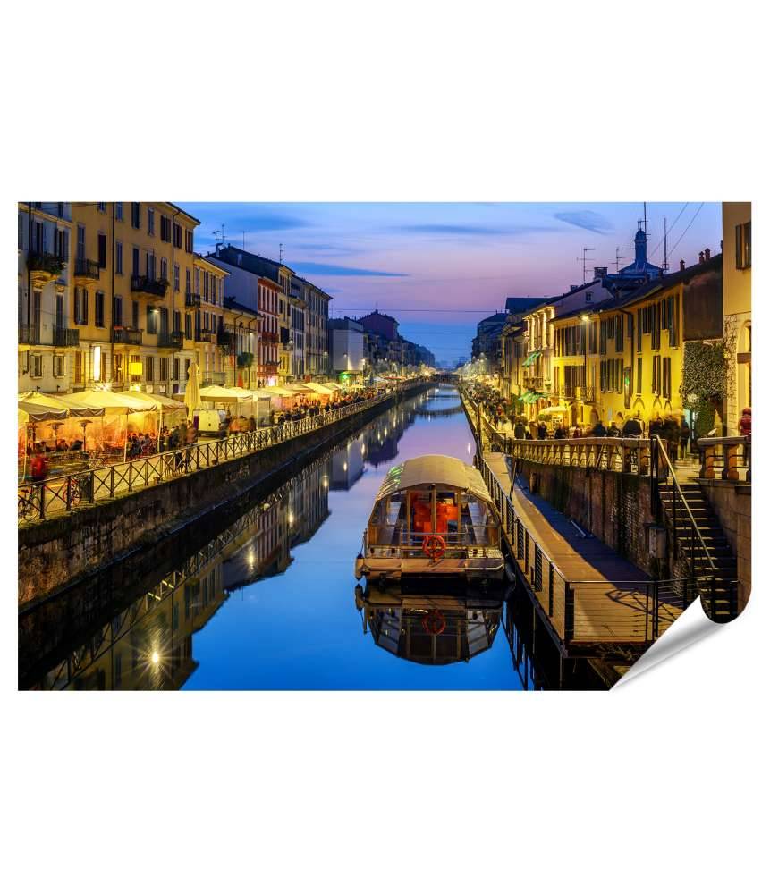 Islandburner Premium Poster Beleuchteter Naviglio Grande Kanal in Mailand, Italien als Wandbild