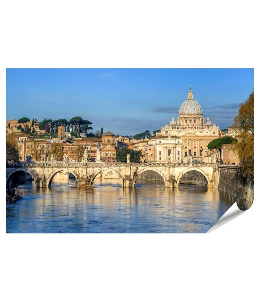 Islandburner Premium Poster Wandbild des Petersdoms im Vatikan und der Ponte Sant'Angelo Brücke, Rom
