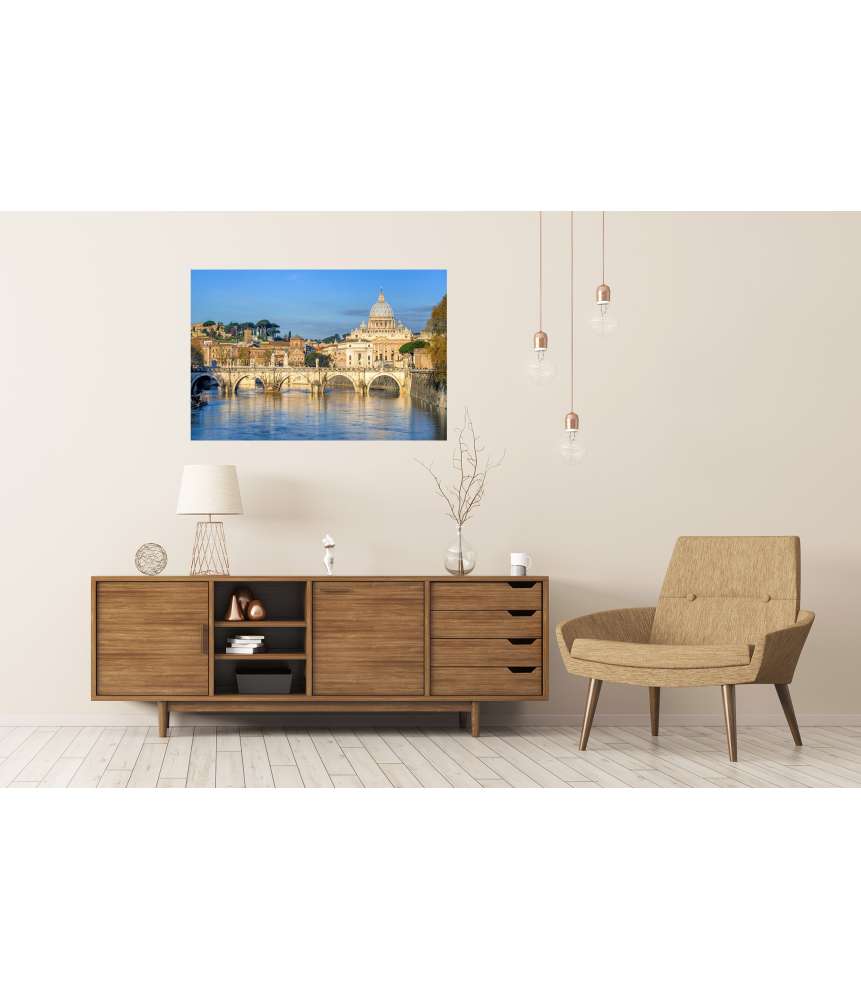 Islandburner Premium Poster Wandbild des Petersdoms im Vatikan und der Ponte Sant'Angelo Brücke, Rom Kostenloser Versand