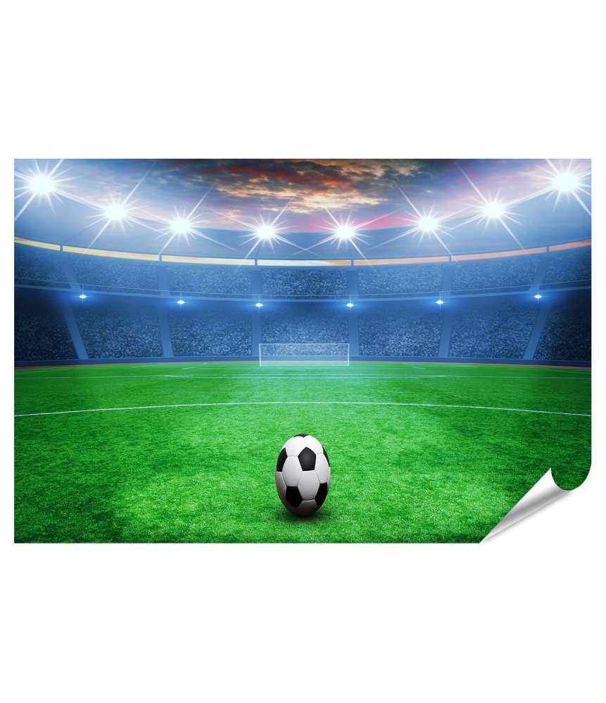 Islandburner Premium Poster Nachts beleuchtetes Fußballstadion mit grünem Rasen als Wandbild Limitierter Zeitrabatt