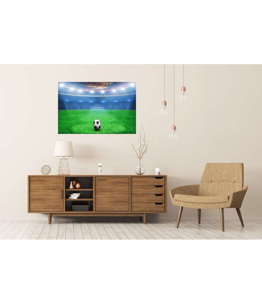 Islandburner Premium Poster Nachts beleuchtetes Fußballstadion mit grünem Rasen als Wandbild Limitierter Zeitrabatt