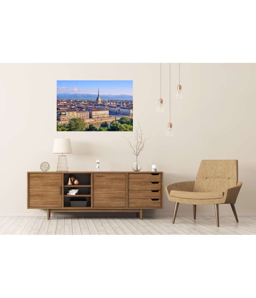 Islandburner Premium Poster Panorama von Turins Stadtzentrum mit Mole Antonelliana Turm und Alpenbergen Fabrik Onlineshop