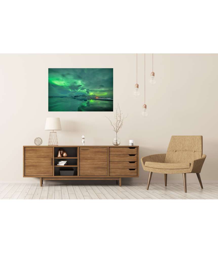 Islandburner Premium Poster Atemberaubende Aurora Borealis über der Jokulsarlon-Lagune in Island Cyber Monday