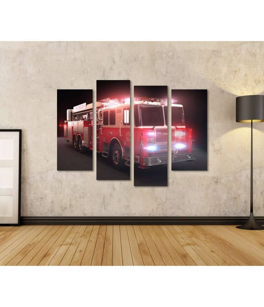 Islandburner Bild auf Leinwand Lebhaftes Wandbild eines Feuerwehrautos mit Lichtern fürs Kinderzimmer Lagerräumung