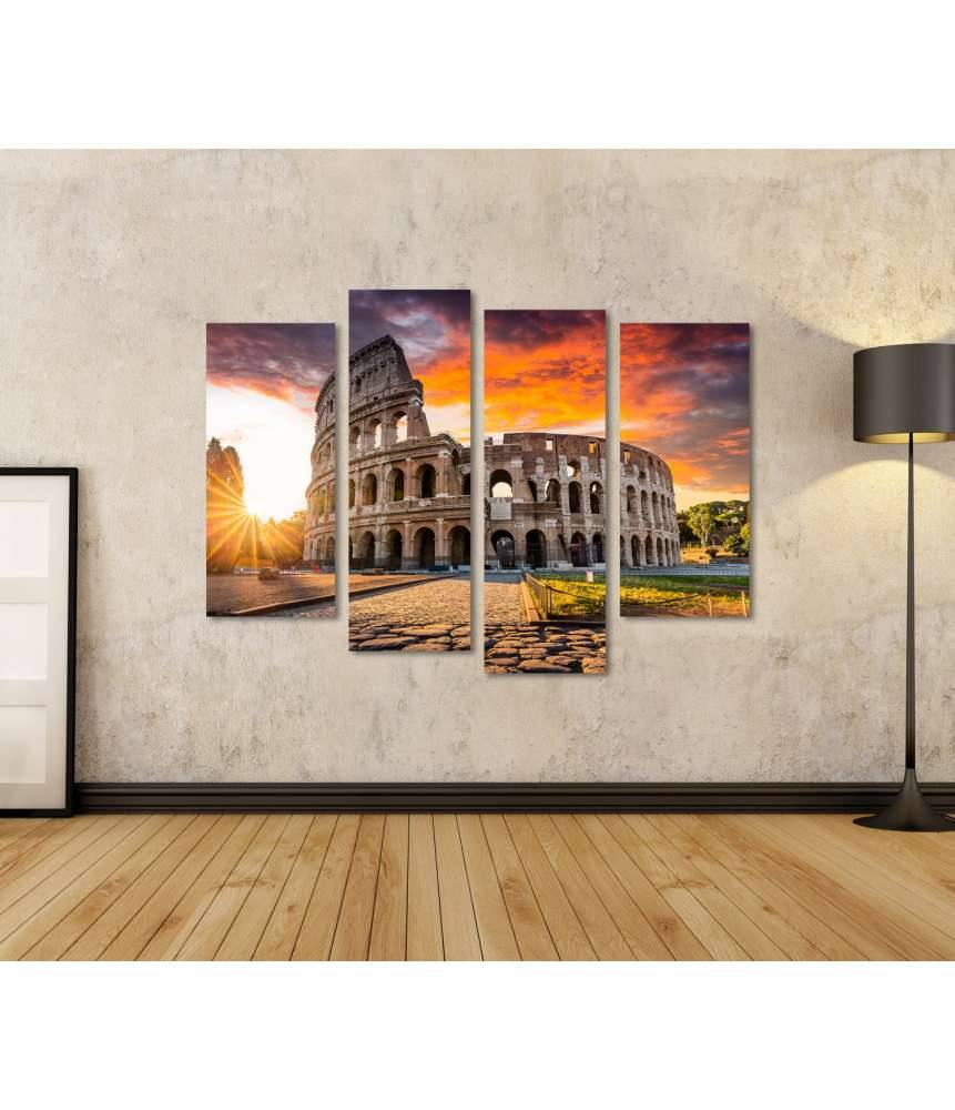 Islandburner Bild auf Leinwand Sonnenaufgang über dem Kolosseum in Rom, Italien - Sommerurlaubszene Blitzangebot