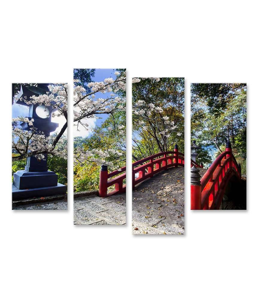 Islandburner Bild auf Leinwand Sakura-Blüten am japanischen Tempel mit roter Brücke Bestseller